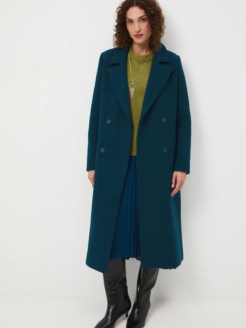 Medicine płaszcz z domieszką wełny damski kolor zielony