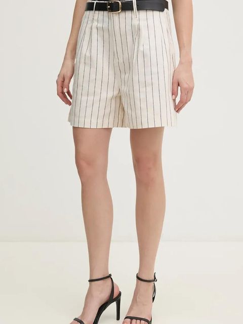 Pepe Jeans szorty lniane HENAR damskie kolor beżowy wzorzyste high waist PL801163 - zdjęcie produktu nr 1