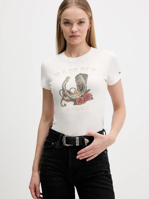 Tommy Jeans t-shirt bawełniany damski kolor beżowy DW0DW21788 - zdjęcie produktu nr 1