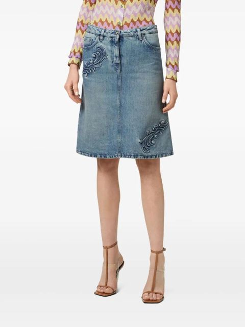 Versace Barocco denim A-line midi skirt - Blue