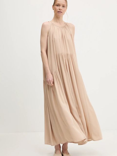 Answear.LAB sukienka kolor beżowy maxi rozkloszowana