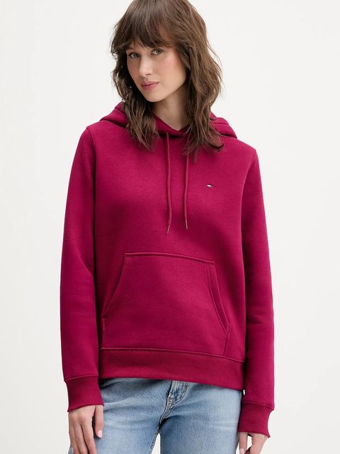 Tommy Jeans bluza damska kolor bordowy z kapturem gładka DW0DW19958 - zdjęcie produktu nr 1
