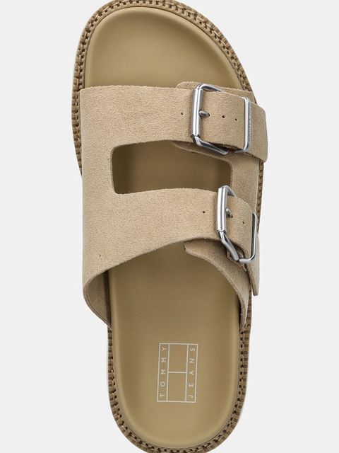 Tommy Jeans klapki zamszowe DOUBLE STRAP SANDAL SUEDE