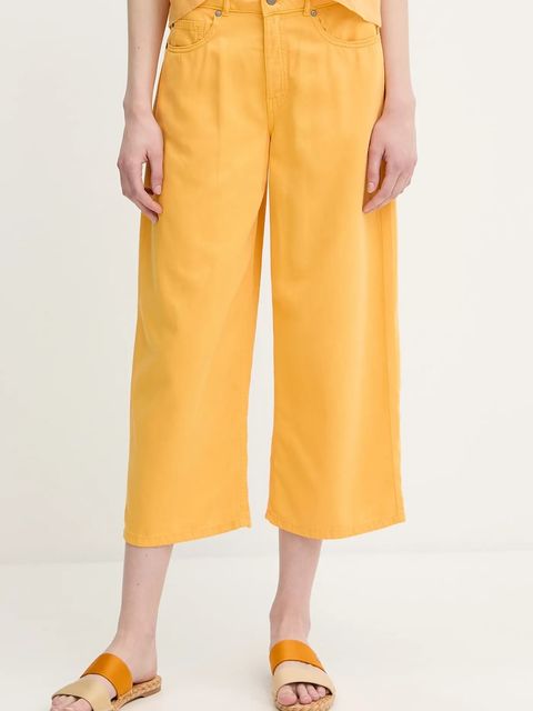 United Colors of Benetton spodnie damskie kolor żółty proste high waist 4LEDDF09P - zdjęcie produktu nr 1