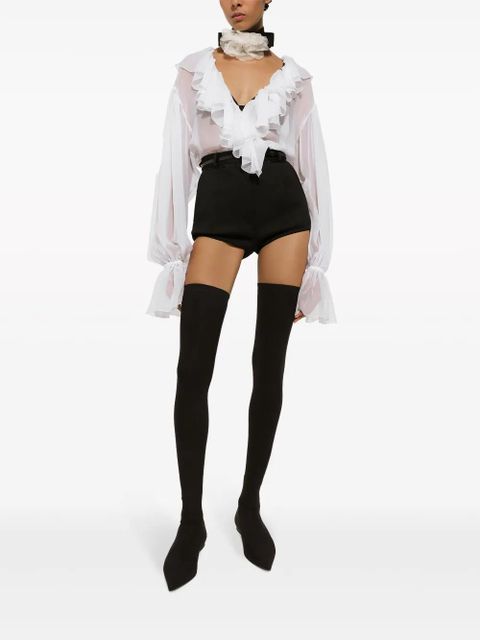 Dolce & Gabbana ruffled-trim silk cropped blouse - White - zdjęcie produktu nr 2