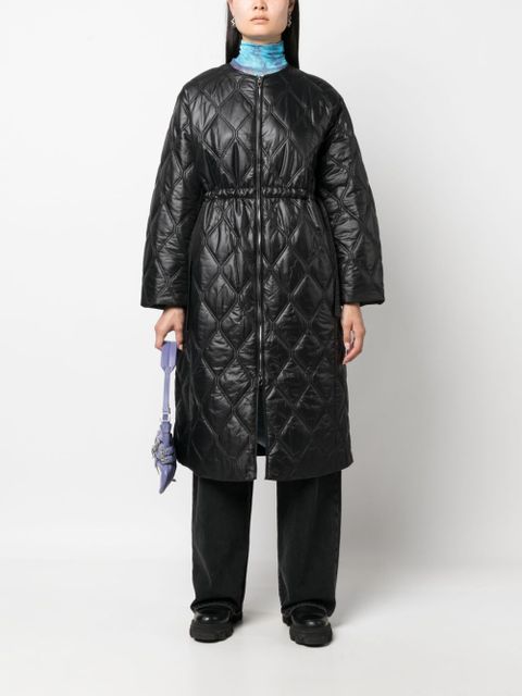 GANNI diamond-quilted zip-up raincoat - Black