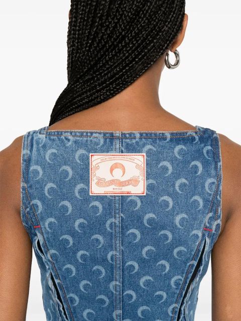 Marine Serre Moon laser denim bustier top - Blue