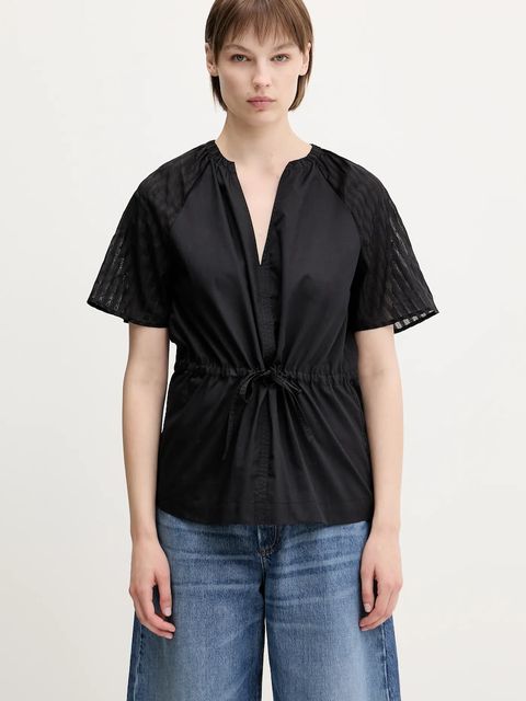 Samsoe Samsoe bluzka bawełniana Satoma damska kolor czarny gładka F25100007 - zdjęcie produktu nr 1