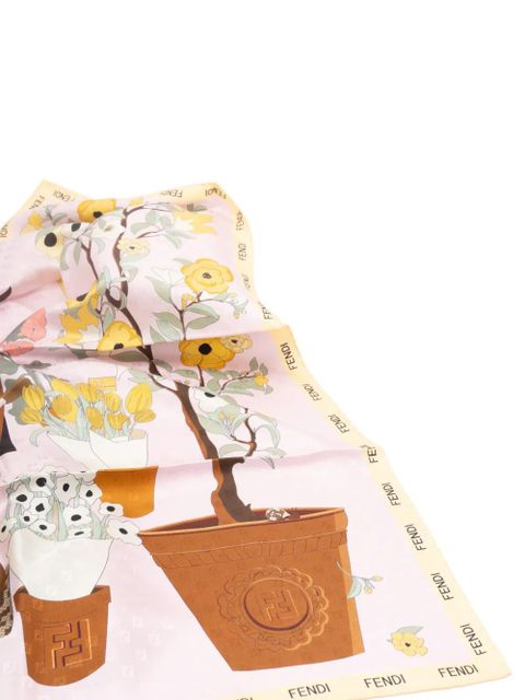 FENDI Gardening-print silk scarf - Pink