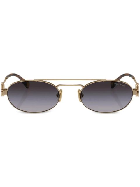 Miu Miu Eyewear logo-lettering oval-frame sunglasses - Gold - zdjęcie produktu nr 1