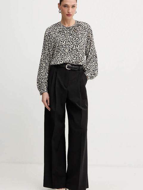 Weekend Max Mara spodnie z domieszką wełny ASTA damskie kolor czarny szerokie high waist 2615131061600 - zdjęcie produktu nr 2