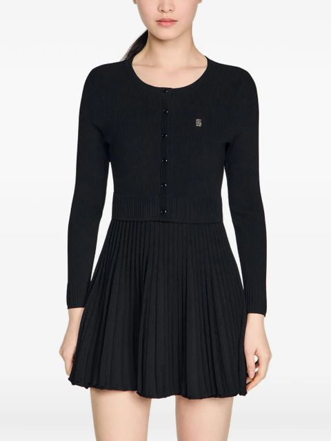 SANDRO pleated knitted mini dress - Black