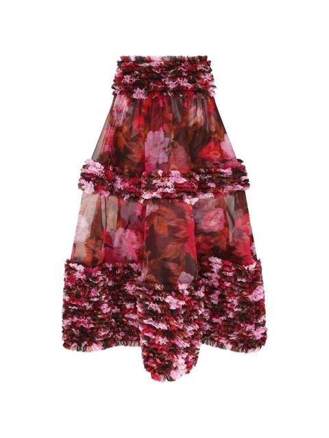 ZIMMERMANN Luna ruffled floral midi skirt - Red - zdjęcie produktu nr 1