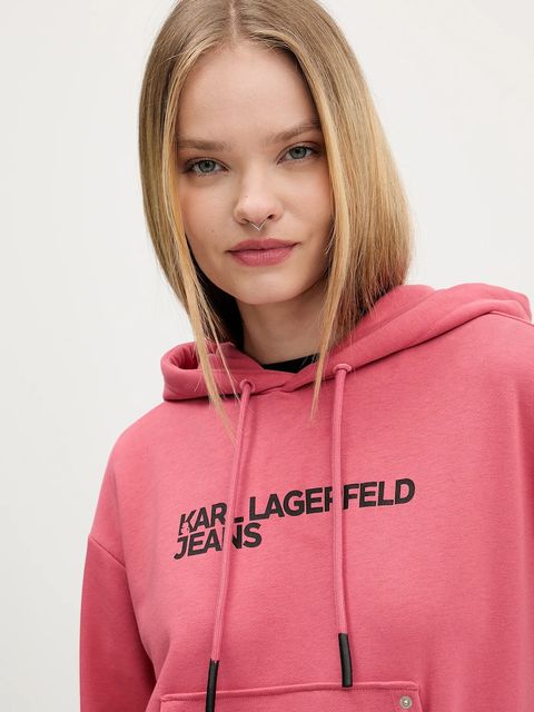 Karl Lagerfeld Jeans bluza damska kolor pomarańczowy z kapturem z nadrukiem A2W20053