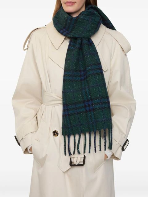 Burberry Check-pattern fringed scarf - Green