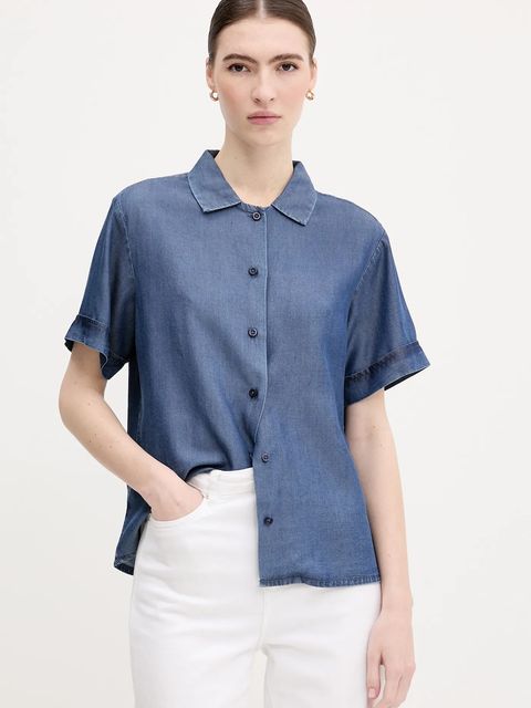 United Colors of Benetton koszula damska kolor granatowy relaxed z kołnierzykiem klasycznym 5KHNDQ0BW - zdjęcie produktu nr 1