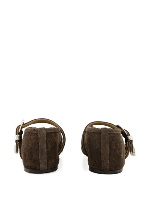 Le Monde Beryl double-buckle suede ballet flats - Brown