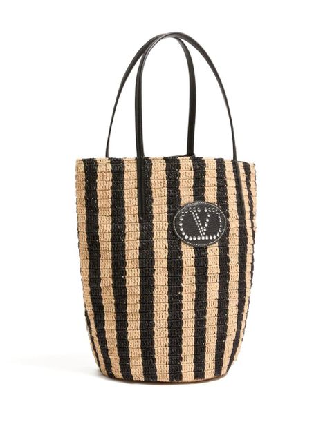 Valentino Garavani striped raffia shopping bag - Neutrals