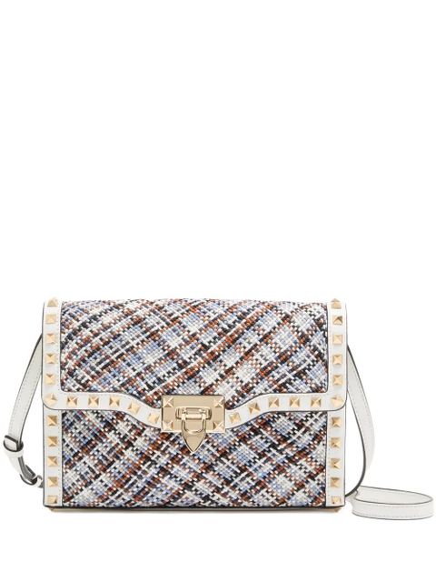 Valentino Garavani Rockstud small shoulder bag in woven fabric - Blue - zdjęcie produktu nr 1