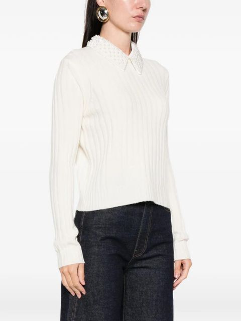 Maje beaded-collar sweater - White