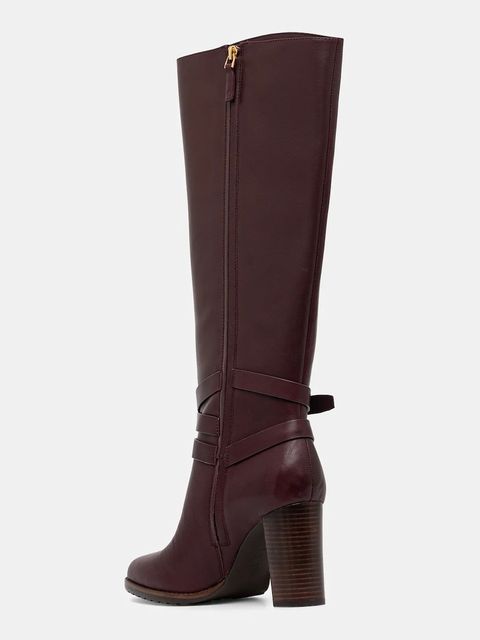 Lauren Ralph Lauren kozaki skórzane Cllns Tl Hl damskie kolor bordowy na słupku 802974386003