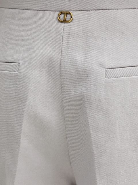 Twinset szorty z domieszką lnu kolor szary gładkie high waist 251TP2764