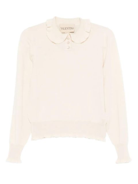 Valentino Garavani ruffled-collar cashmere polo top - Neutrals - zdjęcie produktu nr 1