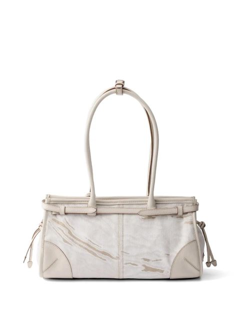 Prada Prada Bonnie medium printed linen and leather handbag - Neutrals