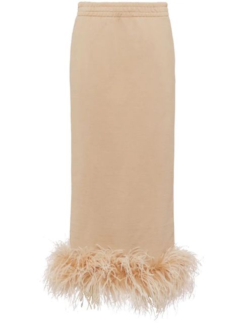 Prada feather-trim cotton midi skirt - Neutrals - zdjęcie produktu nr 1