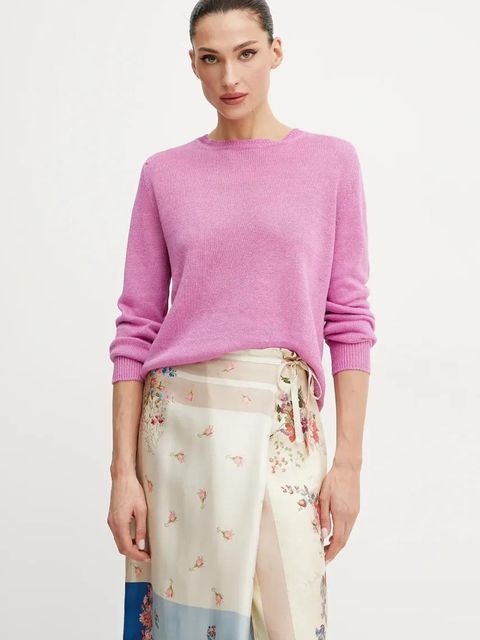 Weekend Max Mara sweter lniany damski kolor różowy lekki 2515361052600