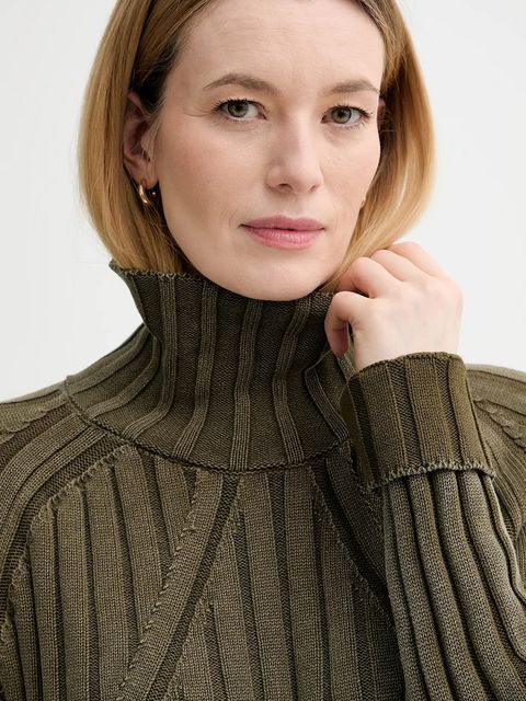 G-Star sweter bawełniany 0 damski kolor zielony z golfem D27172.D630