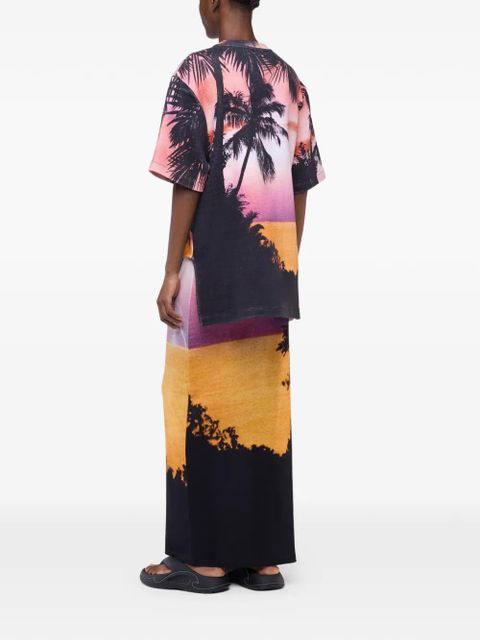 Rabanne thunderstorm-print bow-detail T-shirt - Black