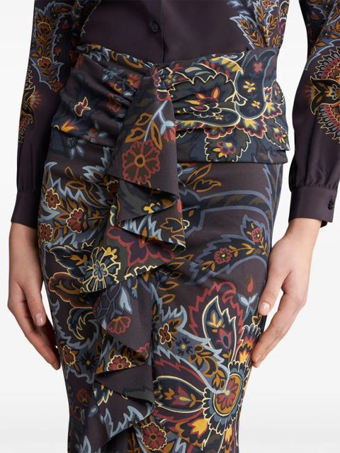 ETRO stretch sable paisley-print long skirt - Black