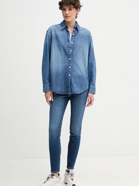 Calvin Klein Jeans koszula jeansowa damska kolor niebieski relaxed z kołnierzykiem klasycznym LV047D758G