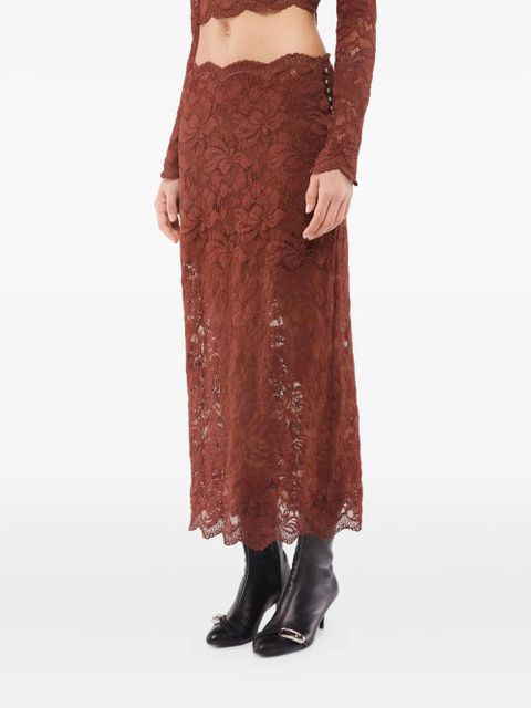 Rabanne lace floral midi skirt - Brown