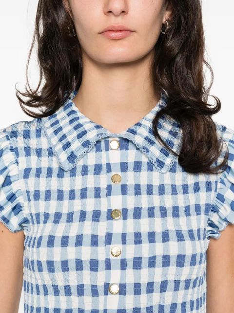 SANDRO ruffled gingham shirt - Blue
