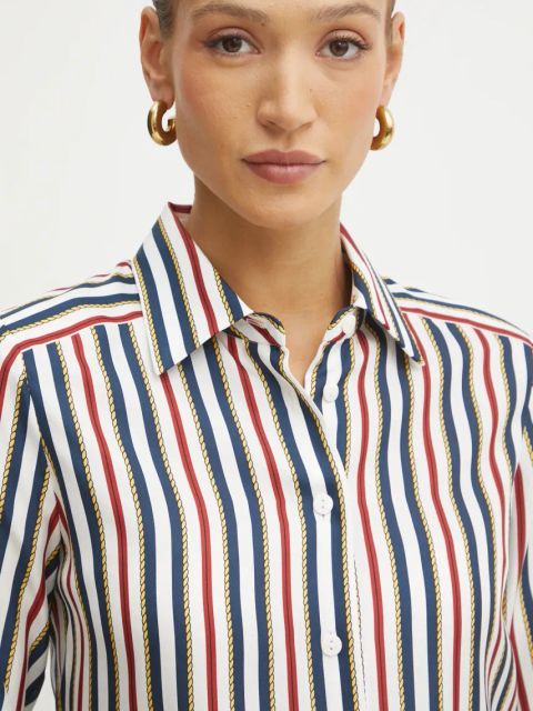 Luisa Spagnoli koszula jedwabna damska kolor biały regular z kołnierzykiem klasycznym 541746