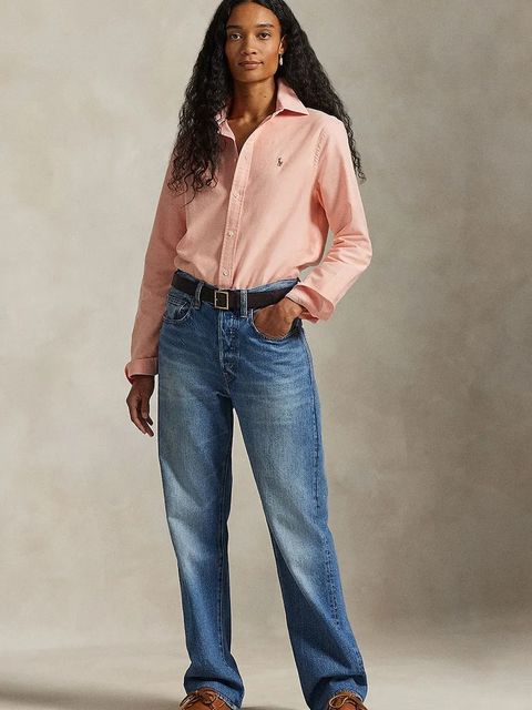 Polo Ralph Lauren koszula bawełniana damska kolor pomarańczowy relaxed z kołnierzykiem klasycznym 211970736