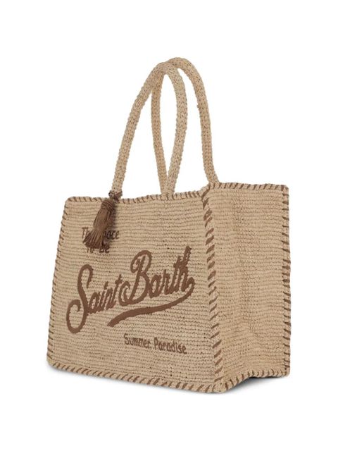 MC2 Saint Barth logo-tassel raffia shoulder bag - Neutrals
