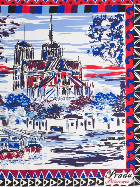 Prada Pittoresque Paris printed foulard - Blue