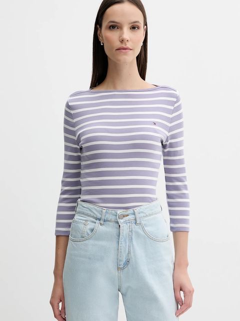 Tommy Hilfiger longsleeve bawełniany kolor fioletowy WW0WW40589 - zdjęcie produktu nr 1