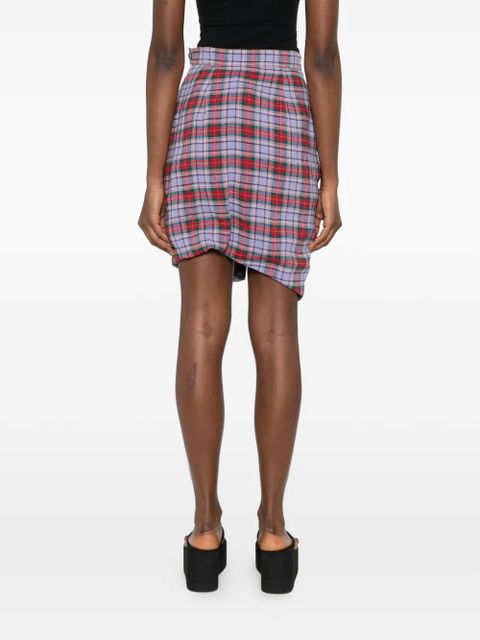 Vivienne Westwood mini Side Panther ruffled tartan skirt - Purple