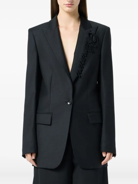 Blumarine embroidered-logo single-breasted blazer - Black