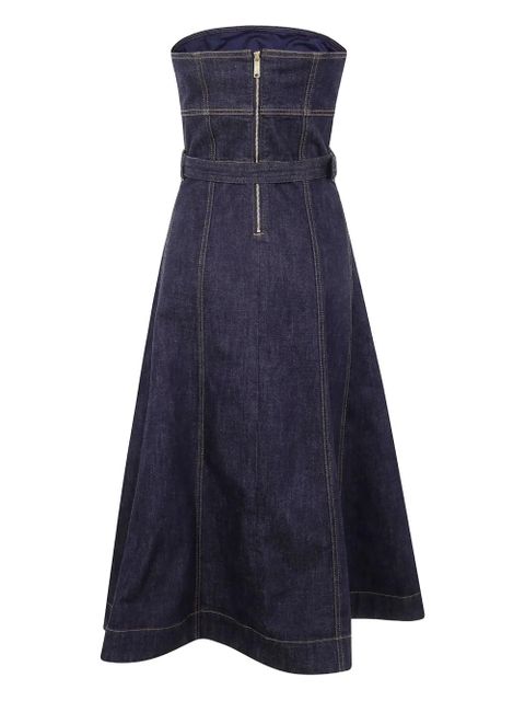 Self-Portrait strapless belted denim midi dress - Blue - zdjęcie produktu nr 2