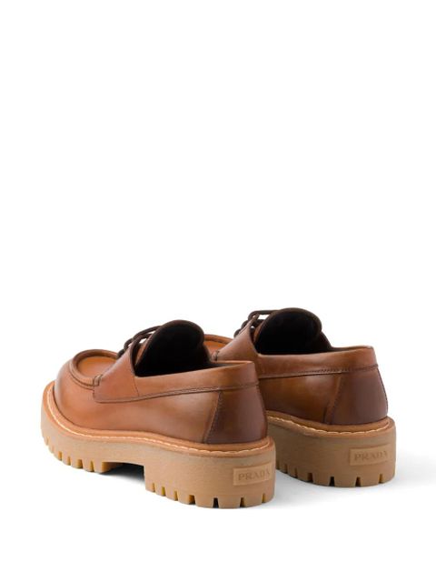 Prada 45mm lace-up leather loafers - Brown