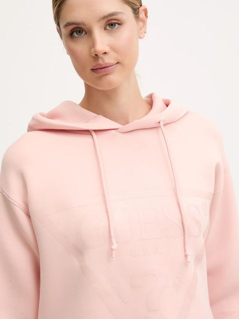 Guess bluza NEW ALISA damska kolor różowy z kapturem z nadrukiem V2YQ08 K7UW2