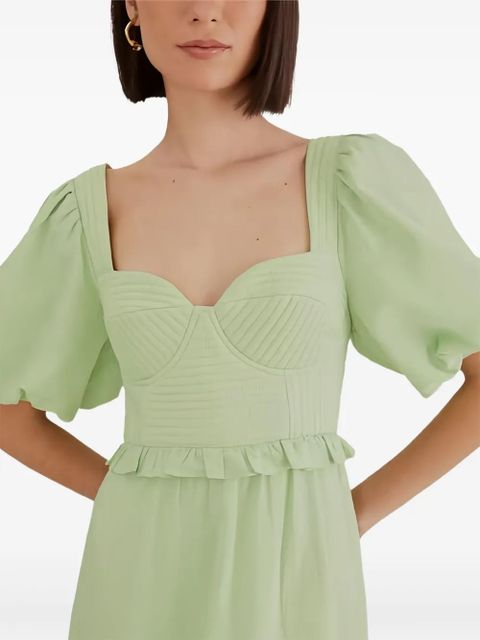 FARM Rio puffed short-sleeve midi dress - Green