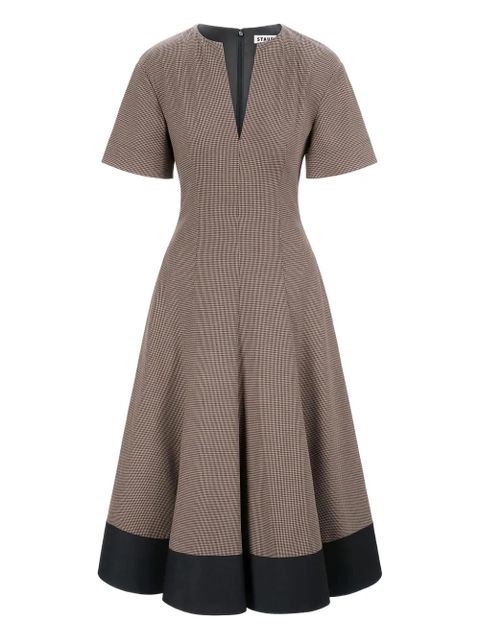 STAUD houndstooth-neck V-neck midi dress - Brown - zdjęcie produktu nr 1