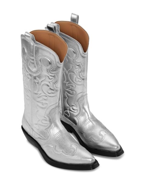 GANNI 40mm metallic leather Western boots - Silver - zdjęcie produktu nr 2