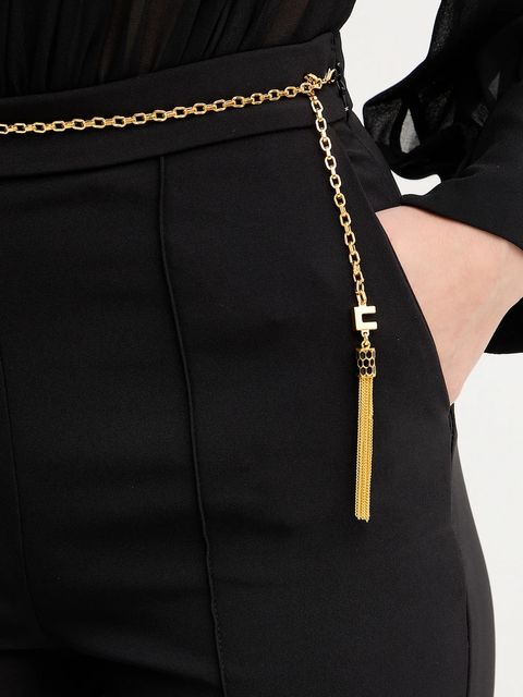 Elisabetta Franchi spodnie damskie kolor czarny dzwony high waist PA14157E2